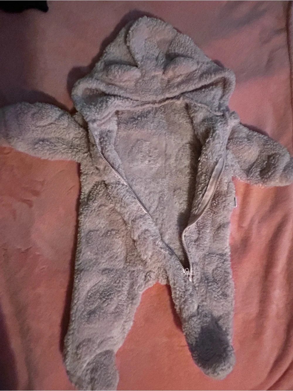 Plush Hooded Baby One-Piece Bodysuit in Light Pink